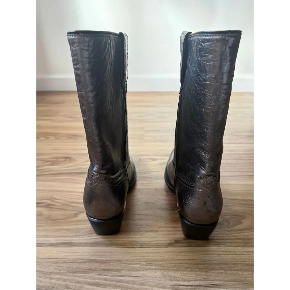 FRYE Dark Pewter Crinkle Western Sacha Mid Pull On Boots Size 6
